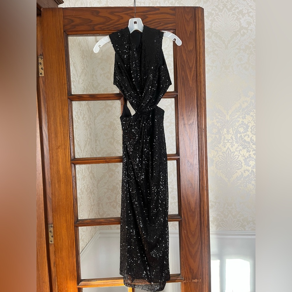 Mac Duggal black sequin cutout dress